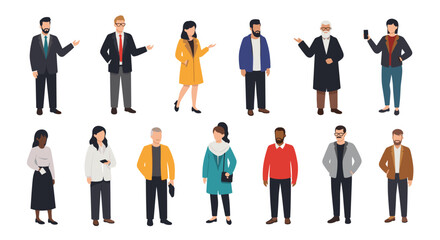 Diverse group of professional individuals standing in a line illustrating variety.