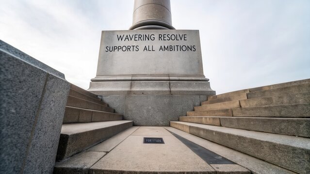 A sturdy stone column base with a thought provoking inscription