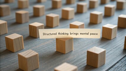 Fototapeta premium Wooden blocks display a message about structured thinking and peace