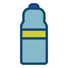 Blue and yellow sports water bottle vector icon.