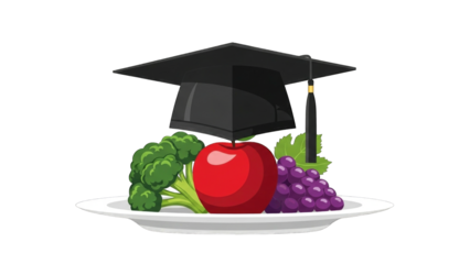 Graduation cap on a plate of healthy vegetables