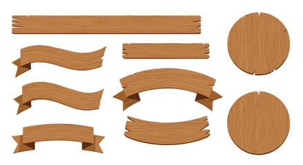 Collection of assorted wooden banners and signs in a rustic style.