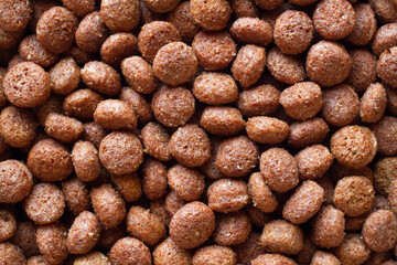 Dry pet food. Round brown dry food pellets