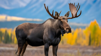 Majestic Moose in Autumn Wilderness with Vibrant Foliage