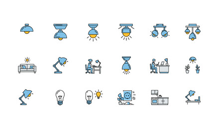 A collection of diverse lighting fixtures and home illumination concepts is illustrated in a visually appealing manner.