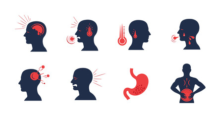 Visualizing common symptoms of illness and discomfort represented by icons.
