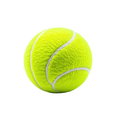 Bright yellow tennis ball with white curved lines on black background