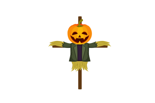 Pixelated Halloween Scarecrow Featuring Pumpkin Head Arms Extended Transparent Background Vector Illustration Isolated on White Background for Festive Season