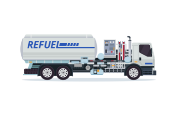 Pixel Art Style Fuel Truck with White Body on Transparent Background Detailed Vehicle Illustration Transportation Industry