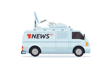 Pixel Art Style White News Van with Satellite Dish on Transparent Background