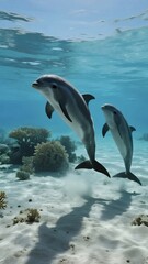 Obraz premium Underwater Ocean Scene with Marine Life and Seascape Elements