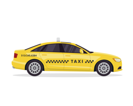 Pixel Art Yellow Taxi Cab Side View Illustration Isolated on Transparent Background