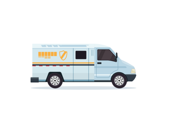 Pixelated Armored Van on Transparent Background with Subtle Shadow Detail of Light Blue and Orange Accents Smooth Lighting and Simple Design