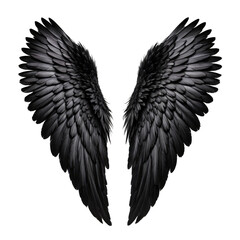 Obraz premium Dark feathered wings, spread open on black background, symmetrical shape