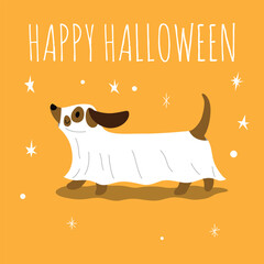 Dog in Halloween costume cartoon illustration