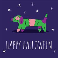 Dog in Halloween costume cartoon illustration