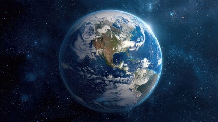 Obraz premium Realistic detailed planet Earth with visible continents, oceans, and clouds floating in deep dark space isolated on white background