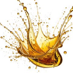 Golden liquid splash, forming radial crown, shiny, vibrant & detailed
