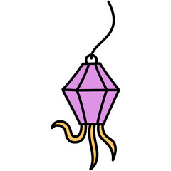 Purple Paper Lantern with Golden Tentacles for Festive Celebration Isolated on Transparent Backdrop