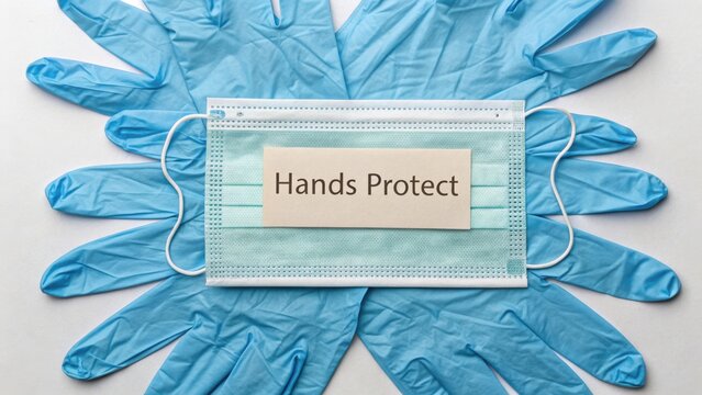 Hands Protect: Medical Gloves and Face Mask Symbolizing Hygiene and Safety in Healthcare Environment