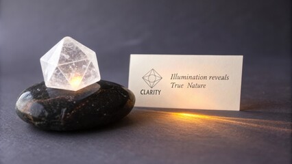 Geometric crystal radiating soft light illuminating a clarity card