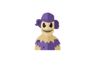 Pixelated Scarecrow Illustration with Purple Hat and Clothes on Transparent Background Halloween Theme