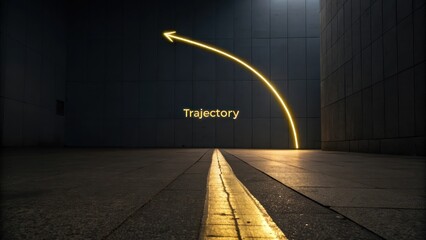 Bright golden arc illuminating an upward sweeping path on a dark surface