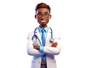 Fototapeta premium 3D Male Doctor Character Standing with Arms Crossed