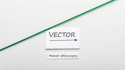 Emerald green line and text cards showing vector and progress concepts