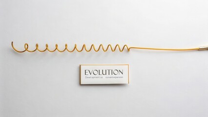 A business card with Evolution text positioned below a golden coiled line
