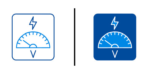 Voltage Gauge Icon: A graphic representation of a voltage gauge, rendered in a clean, modern style with blue tones, perfect for illustrating electricity or power concepts.