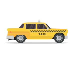 Pixelated Yellow Taxi Cab with Checkerboard Detail Isolated on Transparent Background