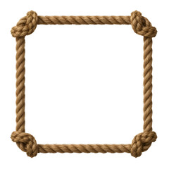 Square frame made of thick braided rope with knots isolated on a transparent background