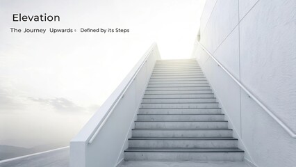Minimalist white staircase ascending steeply towards bright light