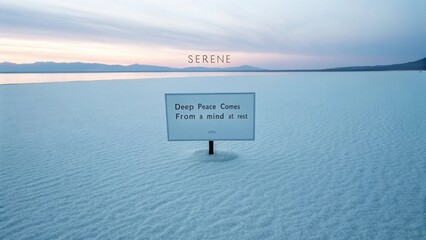A sign displaying a message about deep peace in a serene landscape