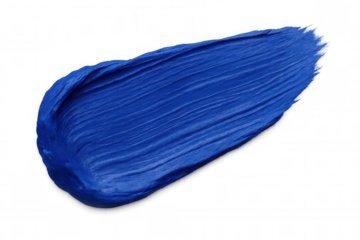 Abstract blue paint stroke with thick texture and wavy lines on transparent background, displaying artistic smear