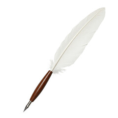 Elegant antique white feather quill dip pen writing tool isolated on white background