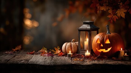 ハロウィーン　かぼちゃとランタン