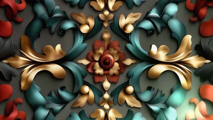 ornate baroque floral pattern with gold and teal accents. - Powered by Adobe