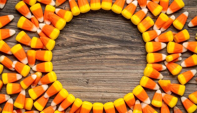 Candy corn border on rustic wood