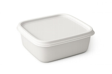 White square plastic food container with lid on transparent background, packaging mock up for food products
