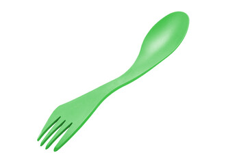Green spork utensil isolated on transparent background