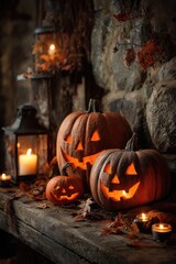 ハロウィーン　かぼちゃとランタン