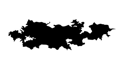 Abstract black shape with jagged edges and irregular outline on a white background, simple design