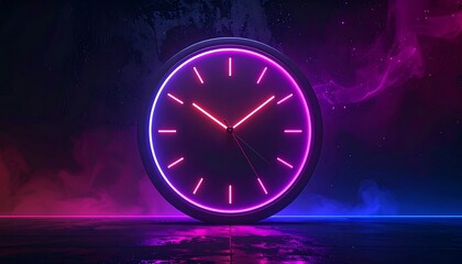 Neon clock in vibrant purple and blue light