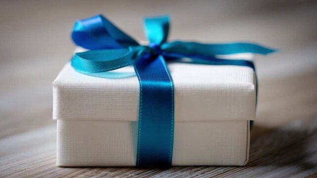 Wrapped in Affection: A beautifully wrapped gift box, adorned with a vibrant blue ribbon, signifies the perfect present for any special occasion, promising the recipient a delightful surprise.