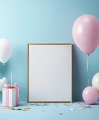 Modern Mockup with Balloons Gift and Blank Frame for Greeting Design