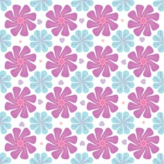 Pink and Blue Hibiscus Style Seamless Pattern
