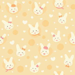 Cute bunny seamless pattern pastel yellow background
