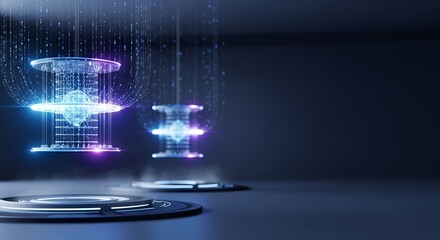 Abstract Technology Showcase with Glowing Digital Data Connections on a Dark Background